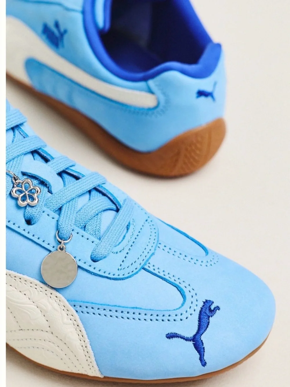 Puma Light Blue Suede Sneakers with White Stripe